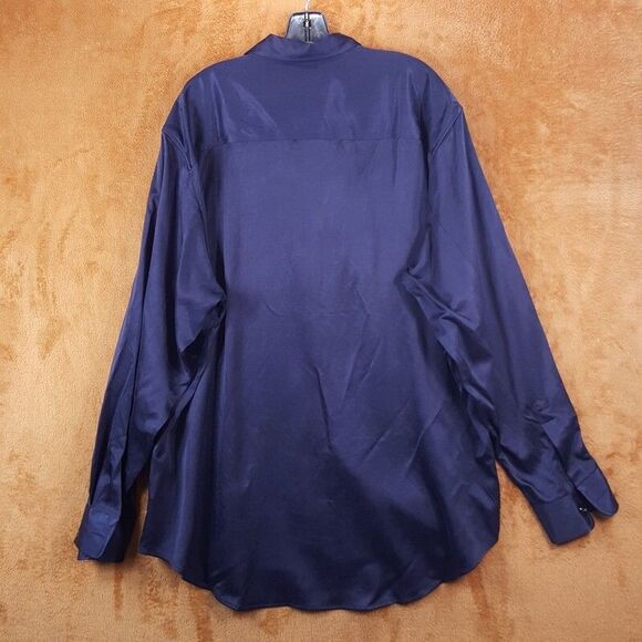 AMI ALEXANDRE MATTIUSSI Shirt Mens XL Navy Satin Button Up Oversized Wool - Picture 4 of 10